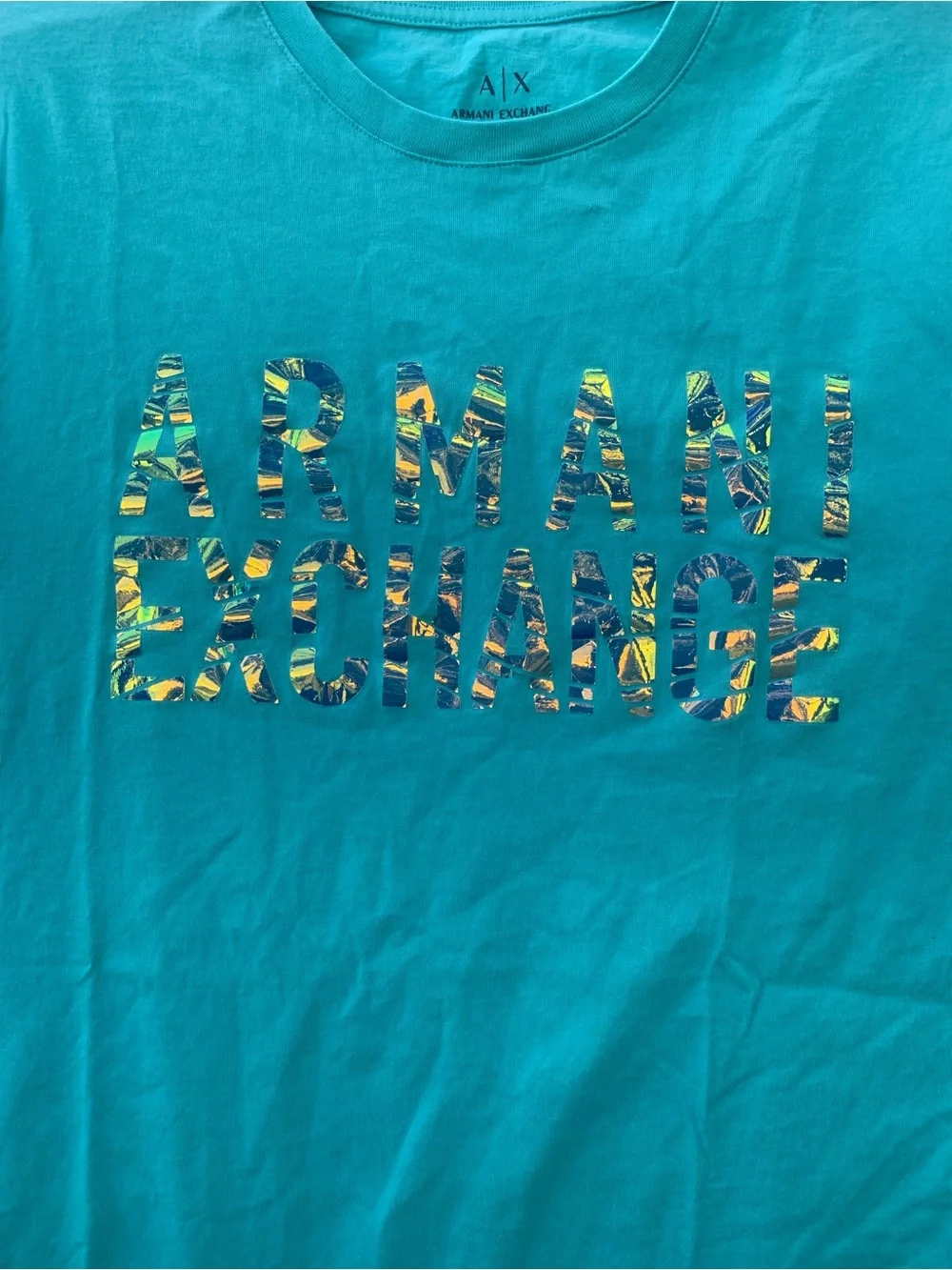 Armani Exchange Men's Aqua Crew Neck T-Shirt